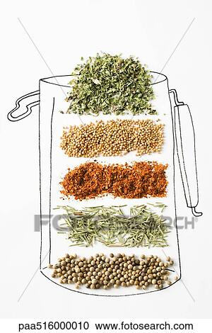 Assorted spices in drawing of canister View Large Photo Image Stock Image - Assorted spices in drawing of canister. Fotosearch