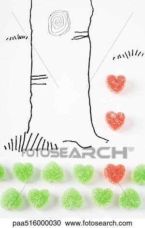 Candy hearts and drawing of tree trunk View Large Photo Image Stock Image - Candy hearts and drawing of tree trunk. Fotosearch