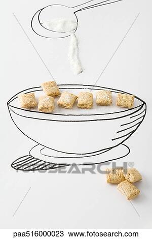 Spoon pouring sugar over bowl of cereal View Large Photo Image Stock Image - Spoon pouring sugar over bowl of cereal. Fotosearch