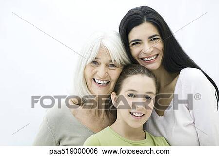 Mother, daughter, and grandmother smiling at camera, portrait View Large Photo Image Stock Photograph - Mother, daughter, and grandmother smiling at camera, portrait. Fotosearch