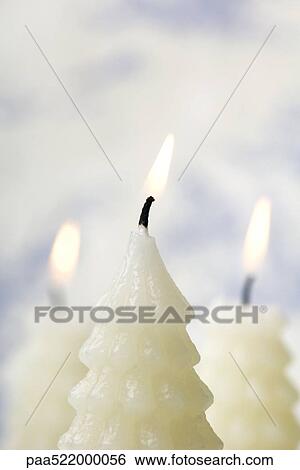 White Christmas tree shaped candles burning View Large Photo Image Stock Photograph - White Christmas tree shaped candles burning. Fotosearch