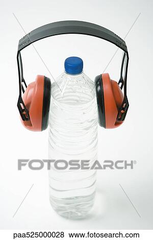 Water bottle wearing protective ear muffs View Large Photo Image Stock Photo - Water bottle wearing protective ear muffs. Fotosearch