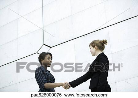 Businesswomen meeting and shaking hands View Large Photo Image Stock Photograph - Businesswomen meeting and shaking hands. Fotosearch