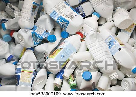Stock Photo - Crushed plastic bottles, full frame. Fotosearch