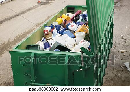 Large recycling bin full of discarded plastic containers View Large Photo Image Stock Image - Large recycling bin full of discarded plastic containers. Fotosearch