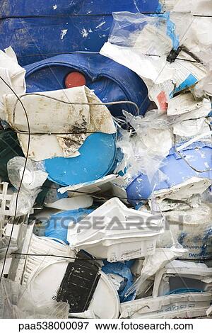 Plastic items separated for recycling, full frame View Large Photo Image Stock Photo - Plastic items separated for recycling, full frame. Fotosearch