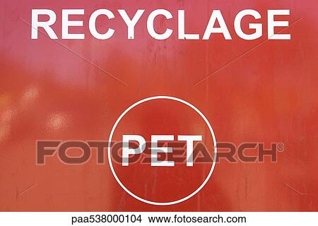 Picture - Recyclage painted on side of metal recycling bin. Fotosearch