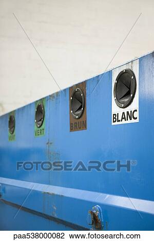 Recycling center with color-coded signs View Large Photo Image Stock Image - Recycling center with color-coded signs. Fotosearch