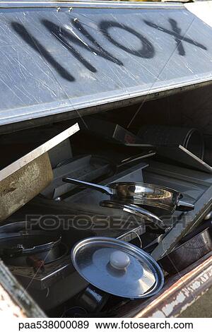 Stock Photo - Scrap metal pile with discarded stainless steel objects. Fotosearch
