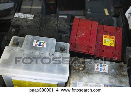 Used car batteries, close-up View Large Photo Image Picture - Used car batteries, close-up. Fotosearch