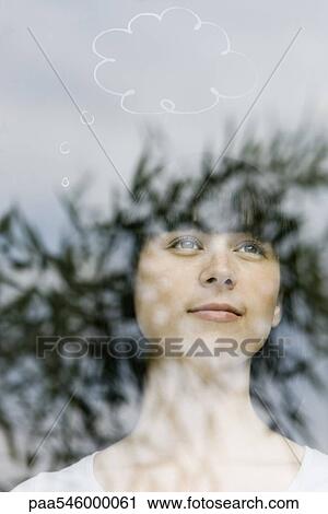 Young woman with thought bubble over head View Large Photo Image Stock Image - Young woman with thought bubble over head. Fotosearch