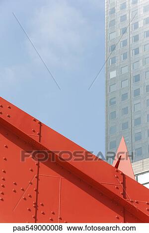 "Steel framework, office building in background" View Large Photo Image Stock Photo - "Steel framework, office building in background". Fotosearch