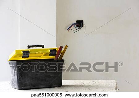 Plastic toolbox set on work table View Large Photo Image Stock Photography - Plastic toolbox set on work table. Fotosearch