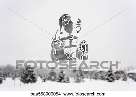 Picture - Santa Claus image on frosted glass. Fotosearch
