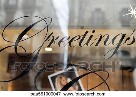 Greetings on shop window, close-up View Large Photo Image Stock Photo - Greetings on shop window, close-up. Fotosearch