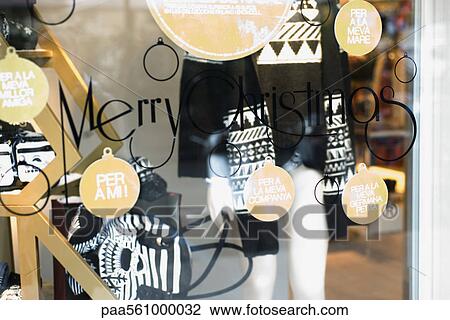 Stock Image - Shop window decorated for Christmas in Catalonia, Spain. Fotosearch