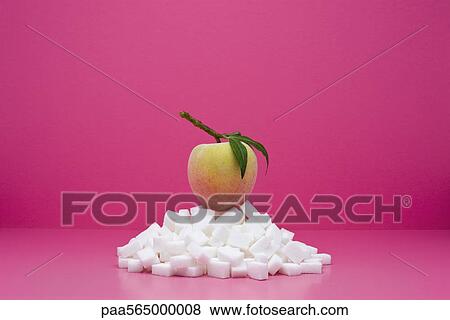 Food concept, fresh peach on top of pile of sugarcubes View Large Photo Image Stock Photo - Food concept, fresh peach on top of pile of sugarcubes. Fotosearch