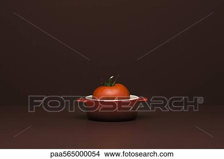 Picture - Food concept, fresh tomato in miniature pot. Fotosearch