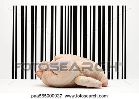 Food concept, raw whole chicken in front of bar code View Large Photo Image Stock Photo - Food concept, raw whole chicken in front of bar code. Fotosearch