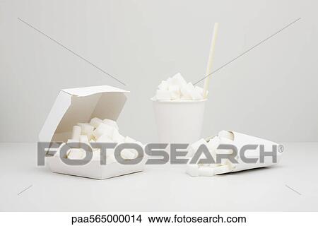 Food concept, sugar cubes inside fast food containers View Large Photo Image Picture - Food concept, sugar cubes inside fast food containers. Fotosearch