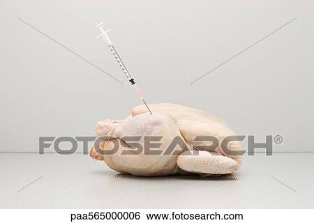 Food concept, syringe sticking out of raw chicken View Large Photo Image Stock Photograph - Food concept, syringe sticking out of raw chicken. Fotosearch