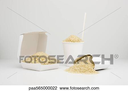 Food concept, uncooked rice inside fast food containers View Large Photo Image Stock Image - Food concept, uncooked rice inside fast food containers. Fotosearch