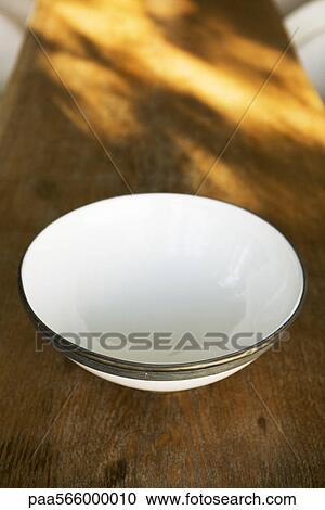 Ceramic bowl with metal rim on wooden table View Large Photo Image Stock Image - Ceramic bowl with metal rim on wooden table. Fotosearch