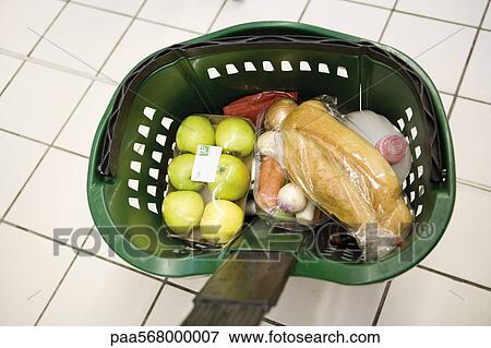 Shopping basket containing groceries View Large Photo Image Stock Photo - Shopping basket containing groceries. Fotosearch