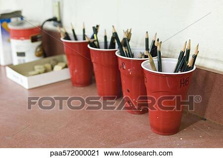 Artists drawing pencils organized in cups View Large Photo Image Stock Image - Artists drawing pencils organized in cups. Fotosearch