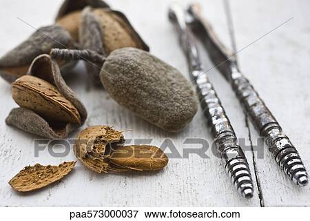 Almonds and nutcracker View Large Photo Image Stock Photo - Almonds and nutcracker. Fotosearch