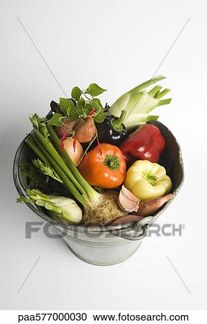 Bucket filled with assorted fresh vegetables View Large Photo Image Stock Image - Bucket filled with assorted fresh vegetables. Fotosearch