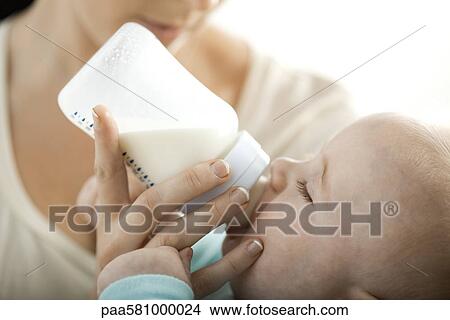 Picture - Baby drinking milk from bottle. Fotosearch