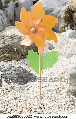 Pinwheel stuck in rocky beach View Large Photo Image Stock Image - Pinwheel stuck in rocky beach. Fotosearch