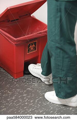 Throwing away medical waste in biohazard garbage can View Large Photo Image Stock Image - Throwing away medical waste in biohazard garbage can. Fotosearch