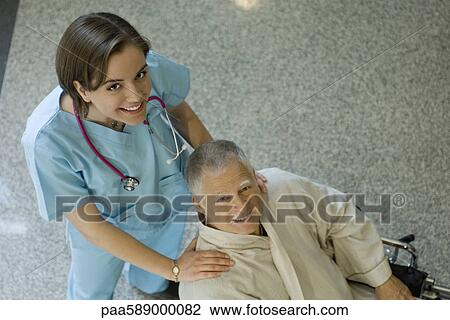 Stock Image - Nurse and patient, portrait. Fotosearch