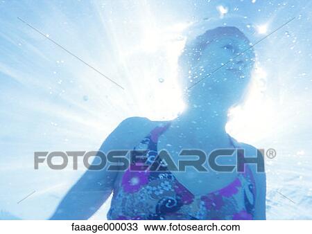 Stock Image - underwater, woman, females, water, swimming pool, swimming pools, sports. Fotosearch
