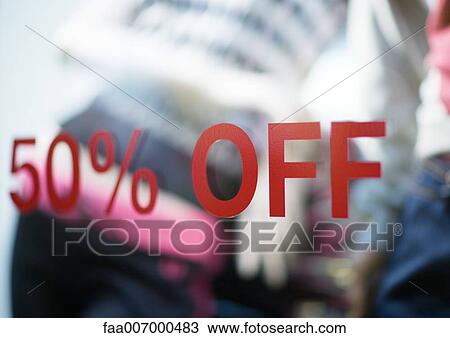 50% off sign on store window View Large Photo Image Stock Image - 50% off sign on store window. Fotosearch