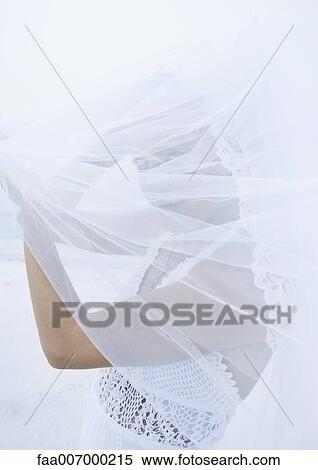 Stock Photography - Bride seen through veil, waist up. Fotosearch