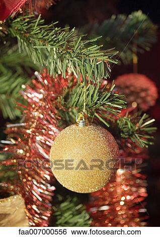 Christmas decoration on tree, close-up View Large Photo Image Stock Photograph - Christmas decoration on tree, close-up. Fotosearch