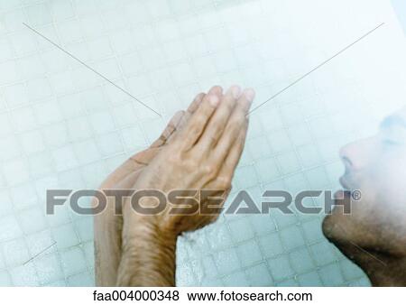 Man in shower with hands up View Large Photo Image Stock Photo - Man in shower with hands up. Fotosearch