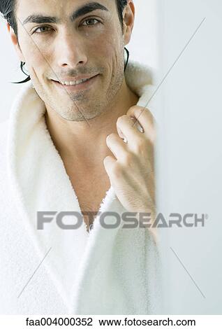 Man wearing bathrobe and smiling View Large Photo Image Stock Image - Man wearing bathrobe and smiling. Fotosearch