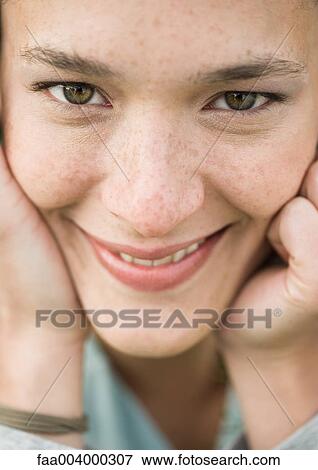 Woman's smiling face View Large Photo Image Stock Photo - Woman's smiling face. Fotosearch