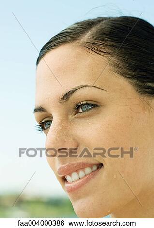 Woman's smiling face View Large Photo Image Stock Photograph - Woman's smiling face. Fotosearch