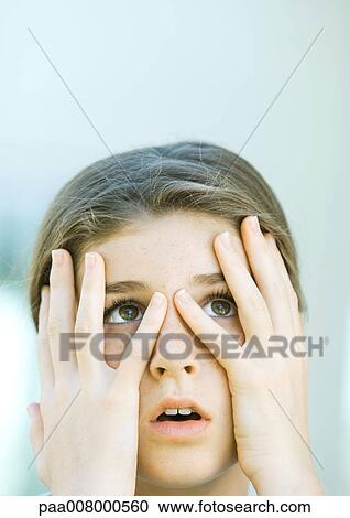 Girl looking through fingers View Large Photo Image Stock Image - Girl looking through fingers. Fotosearch