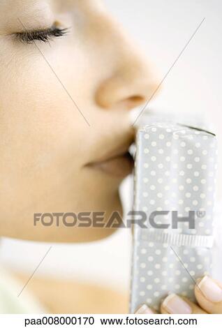 Woman kissing present View Large Photo Image Stock Image - Woman kissing present. Fotosearch