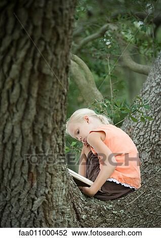Girl in tree reading View Large Photo Image Stock Image - Girl in tree reading. Fotosearch