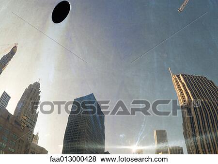 High rises reflected on metal surface View Large Photo Image Stock Photo - High rises reflected on metal surface. Fotosearch