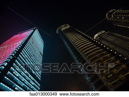 Skyscrapers at night, Shanghai, China View Large Photo Image Stock Photo - Skyscrapers at night, Shanghai, China. Fotosearch