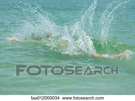 Splash in sea after person falls back into water View Large Photo Image Picture - Splash in sea after person falls back into water. Fotosearch