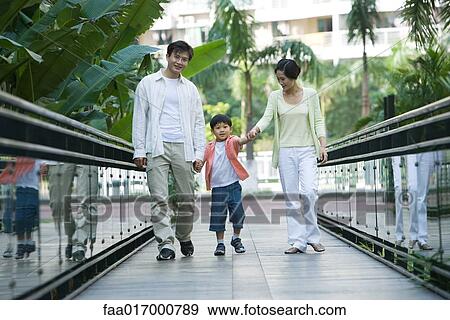Boy walking with parents, full length, front view View Large Photo Image Stock Photo - Boy walking with parents, full length, front view. Fotosearch